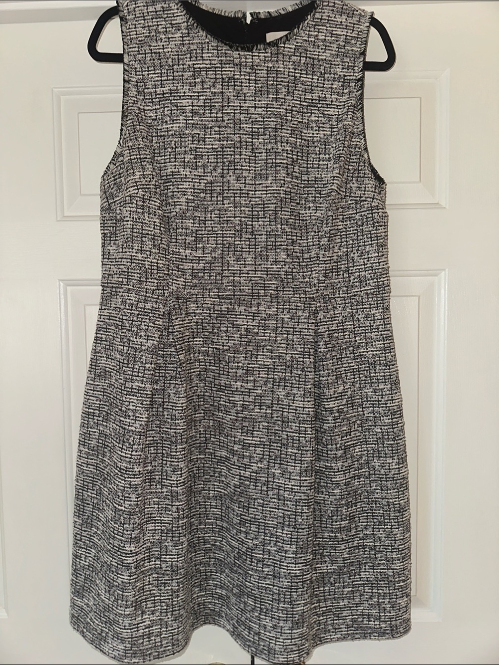 LOFT Black and White with Maroon Accents Textured Sleeveless Dress